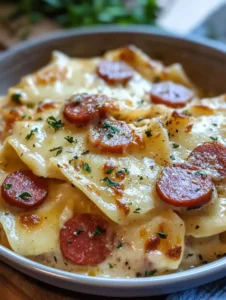 Köstliche Crockpot Pierogi-Auflauf mit Rinderwurst